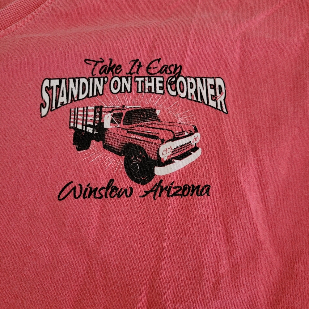 Pink Cotton Graphic T-shirt Size XL Take It Easy Eagles Route 66 Music - Picture 3 of 8